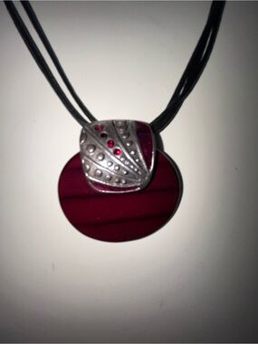 Chico’s Cranberry Disk Pendant Necklace with SilverAccents